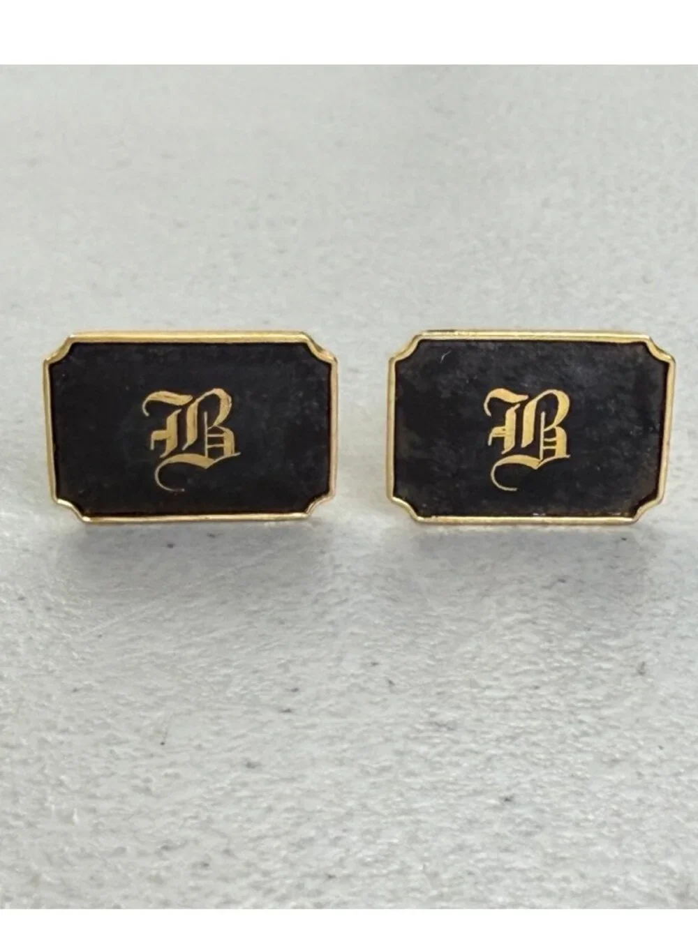 Vintage Letter B Cuff Links 60s Amita Japan Gold Tone Black Initial Cufflinks